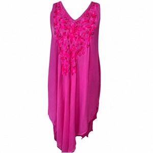 Pagoda Sheer Pink Embroidered Swim Cover Up One Size Boho Kaftan Midi Dress